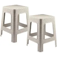 PlasticForte Keukenkrukje/opstapje - 2x - rotan - beige - kunststof - 36 x 36 x 45 cm