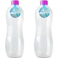 PlasticForte Drinkfles/waterfles/bidon - 2x stuks - 1500 ml - transparant/roze - kunststof