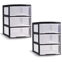 PlasticForte ladeblokje/bureau organizer - 2x - 3 lades - transparant/zwart - L26 x B37 x H37 cm