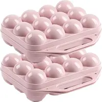 PlasticForte Eierdoos - 2x - koelkast organizer eierhouder - 12 eieren - licht roze - kunststof - 20 x 19 cm