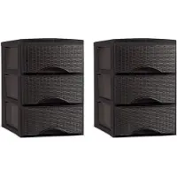 PlasticForte thuis kantoor organizer ladeblok - 2x - 3 lades - 26 x 37 x 37 cm - donkerbruin