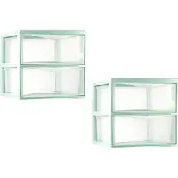PlasticForte ladeblokje/bureau organizer - 2x - 2 lades - transparant/mintgroen - L26 x B36 x H25 cm