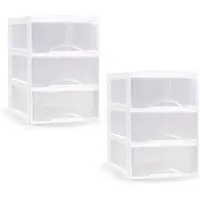 PlasticForte ladeblokje/bureau organizer - 2x - 3 lades - transparant/wit - L26 x B37 x H37 cm