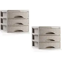 PlasticForte ladeblokje/bureau organizer - 2x - 3 lades - beige - L18 x B23 x H17 cm