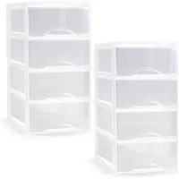 PlasticForte ladeblokje/bureau organizer - 2x - 4 lades - transparant/wit - L18 x B25 x H33 cm