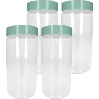 PlasticForte Voorraadpot/bewaarpot - 4x - 1.25L - kunststof - mint groen - B10 x H20 cm