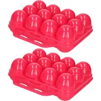 PlasticForte Eierdoos - 2x - koelkast organizer eierhouder - 12 eieren - roze - kunststof - 20 x 18,5 cm