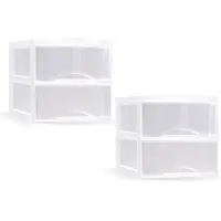 PlasticForte Ladeblokje - 2x - bureau organizer met 2x lades - transparant/wit - L26 x B36 x H25 cm