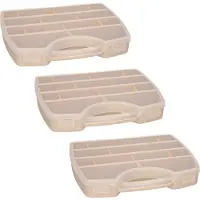PlasticForte Opbergkoffertje/opbergdoos/sorteerbox - 3x - 13-vaks - kunststof - beige - 25 x 21 x 4 cm