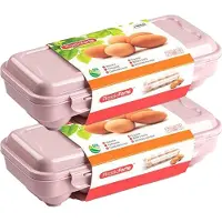 PlasticForte Eierdoos - 2x - koelkast organizer eierhouder - 10 eieren - licht roze - kunststof - 27 x 12,5 cm