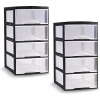 PlasticForte ladeblokje/bureau organizer - 2x - 4 lades - transparant/zwart - L26 x B36 x H49 cm