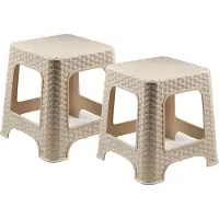 PlasticForte Keukenkrukje/opstapje - 2x - rotan - beige - kunststof - 33 x 33 x 30 cm