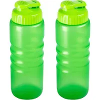 PlasticForte Drinkfles/waterfles/bidon - 2x stuks - 650 ml - transparant/groen - kunststof