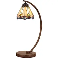 Clayre & Eef Tiffany tafellamp, diameter 20 cm, hoogte 57 cm, beige glas