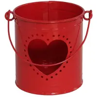Gerimport Theelichthouder/kaarsenhouder - rood - zink - D9 x H10 cm - Waxinelichtjeshouders
