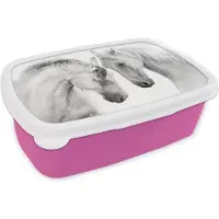 MuchoWow Broodtrommel Roze - Lunchbox Paard - Dieren - Portret - Wit - Brooddoos 18x12x6 cm - Brood lunch box - Broodtrommels voor kinderen en volwassenen