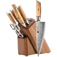 Xinzuo B37 Damascus series - 8-delige messenset met messenblok