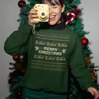 B&C Foute Kersttrui - Kleur Groen - Merry Christmas Oldschool - Maat 2XL - Uniseks Pasvorm - Kerstkleding voor Dames & Heren