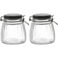 Urban Living Weckpot/inmaakpot - 2x - 1L - glas - met beugelsluiting - mat zwarte deksel - Weckpotten