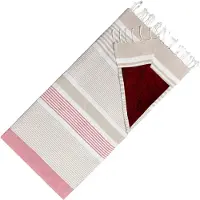 Arowell Hamamdoek Dubbelzijdige Kikoydoek & Badstof - Trendy Hammamdoek - 100% Katoen - 95 x 175 cm - Beige-burgundy