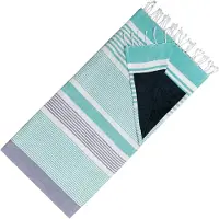 Arowell Hamamdoek Dubbelzijdige Kikoydoek & Badstof - Trendy Hammamdoek - 100% Katoen - 95 x 175 cm - Turquoise-navy