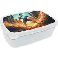 MuchoWow Broodtrommel Wit - Lunchbox Superhelden - Kinderen - Jongens - Brooddoos 18x12x6 cm - Brood lunch box - Broodtrommels voor kinderen en volwassenen