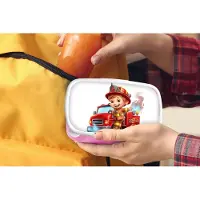 MuchoWow Broodtrommel Roze - Lunchbox Brandweerwagen - Jongens - Kind - Rood - Brooddoos 18x12x6 cm - Brood lunch box - Broodtrommels voor kinderen en volwassenen