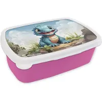 MuchoWow Broodtrommel Roze - Lunchbox Draak - Blauw - Jongens - Kinderen - Brooddoos 18x12x6 cm - Brood lunch box - Broodtrommels voor kinderen en volwassenen