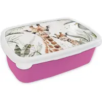 MuchoWow Broodtrommel Roze - Lunchbox Giraffe - Natuur - Kinderen - Dieren - Brooddoos 18x12x6 cm - Brood lunch box - Broodtrommels voor kinderen en volwassenen