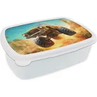 MuchoWow Broodtrommel Wit - Lunchbox Monstertruck - Kind - Jongen - Auto - Brooddoos 18x12x6 cm - Brood lunch box - Broodtrommels voor kinderen en volwassenen