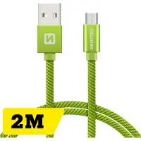 Swissten Lange Micro‑USB Oplaadkabel 2 meter – voor Samsung, Android, Powerbank & PS4 Controller – USB‑A Kabel – Groen