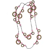 Behave - Lange ketting dames - Boho stijl - Roze touwringen - 130 cm