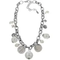 Behave - ketting met munten en parels hanger - nikkelvrij - cadeau in geschenkzakje - 44 cm