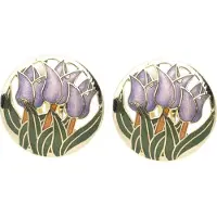 Behave - Clip oorbellen art nouveau stijl - Paars emaille tulpen 2,5 cm