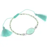 Behave - armband met mintgroene natuursteen en kwastjes - zomerse boho