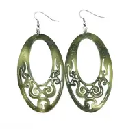 Behave - Oorhangers dames - zilverkleur groen ovaal - bohemian stijl