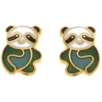 Behave - Oorringen dames - pandamotief - groen en zwart en wit - 1 cm
