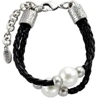 Behave - Armband - zwart imitatieleer met parel - tijdloos contrast detail