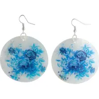 Behave - Oorhangers schelp met blauwe bloemenprint - zomertrend