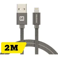 Swissten Lange iPhone Oplaadkabel 2 meter - USB-A naar Lightning Kabel - Apple MFi Gecertificeerd - Geschikt voor iPhone 14/13/12/11/SE & iPad - Gevlochten Nylon - Grijs