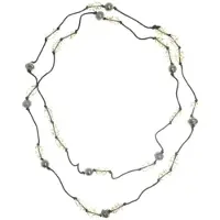 Behave Lange ketting zwart met zilverkleur en glitterkralen – elegante boho-stijl 170 cm