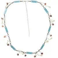 Behave - Ketting goudkleur met blauwe, bruine en witte kralen, 100 cm