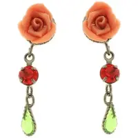 Behave Oorbellen hangers roosje rood groen 2,5 cm