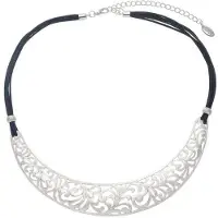 Behave - Korte ketting met mat zilverkleur en koord - 40 cm + verlengketting