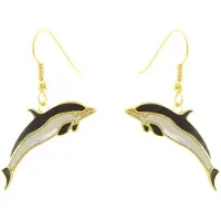 Behave - Oorbellen hanger dolfijn zwart wit emaille - Minimal chic