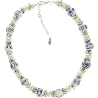 Behave - Ketting met parels en delftsblauwe kralen - 49 cm (verlengketting 7,5 cm)
