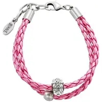 Behave - Armband - roze vlecht imitatieleer hanger steentjes - casual chic