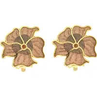 Behave - Clip oorbel bloem bruin emaille - Klassiek retro ontwerp - 2.3 cm