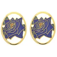 Behave - Oorbellen blauw roos emaille - ovaal - kunstzinnig - 3 cm