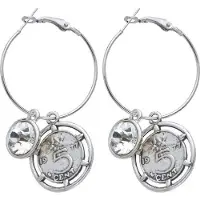 Behave - Oorbellen - Oorringen munt hanger & kristal - vintage look